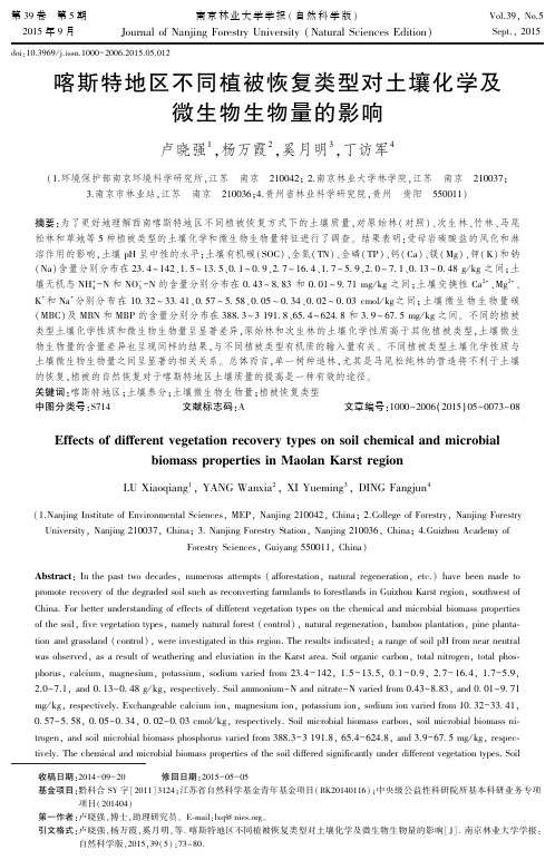 喀斯特地区不同植被恢复类型对土壤化学及微生物生物量的影