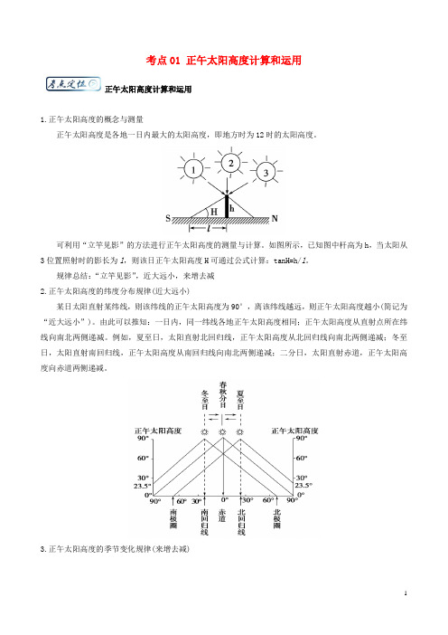 高三地理一轮复习最困难考点系列考点正午太阳高度计算和运用新人教