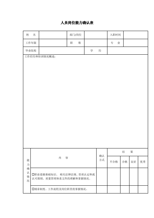 人员岗位能力确认表