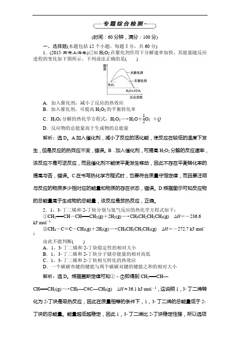 高中同步创新课堂化学优化方案—习题苏教选修4：专题1专题综合检测 含解析