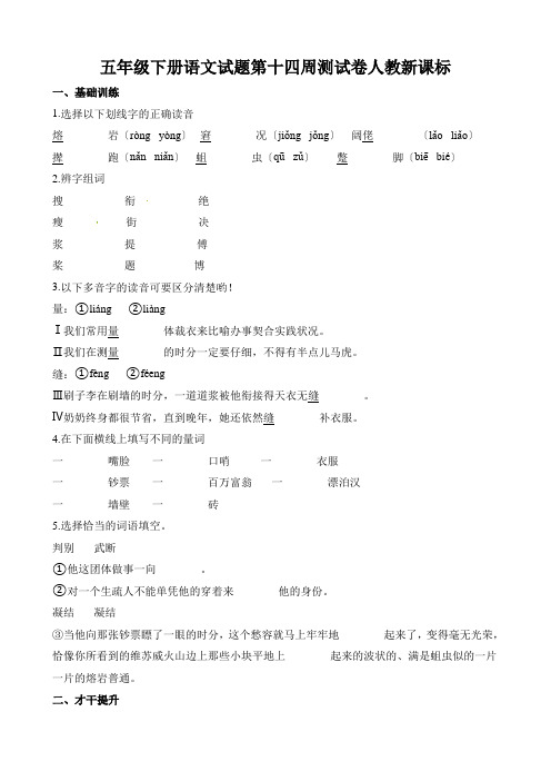 五年级下册语文试题第十四周测试卷人教新课标