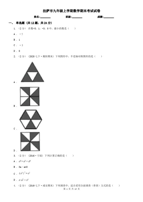 拉萨市九年级上学期数学期末考试试卷