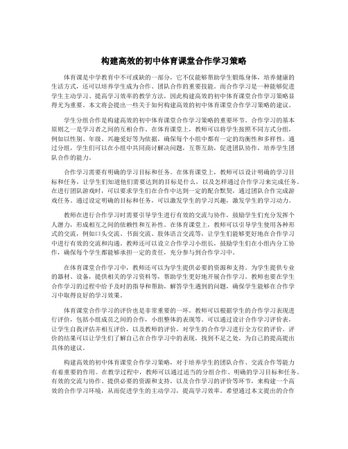 构建高效的初中体育课堂合作学习策略