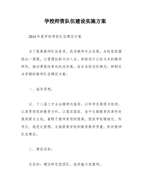 学校师资队伍建设实施方案