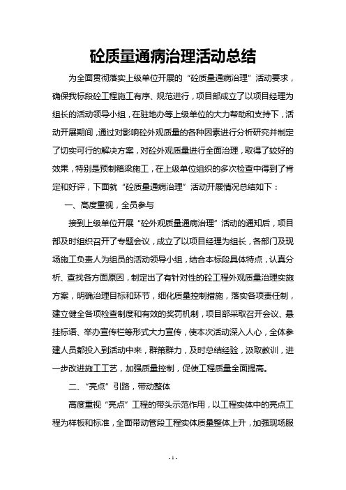 砼质量通病治理活动总结