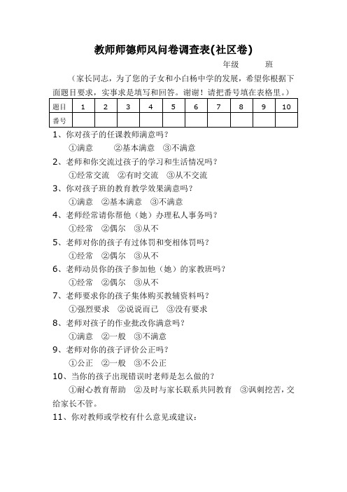 教师师德师风问卷调查表