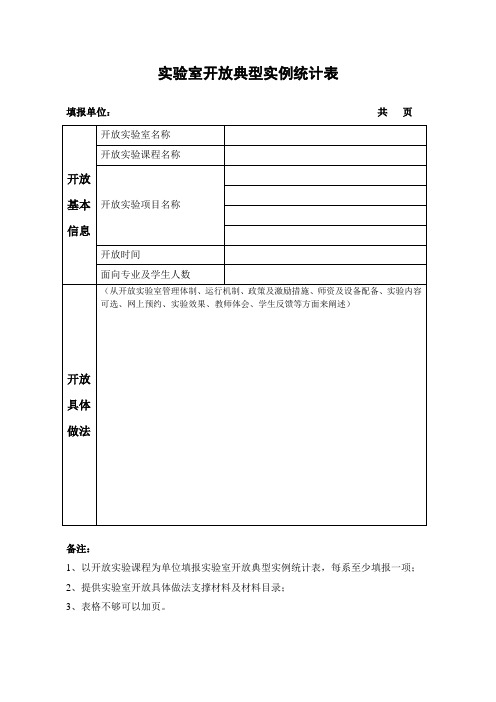 实验室开放典型实例统计表样表