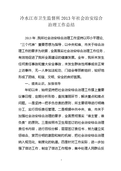 2013年社会治安综合治理工作总结