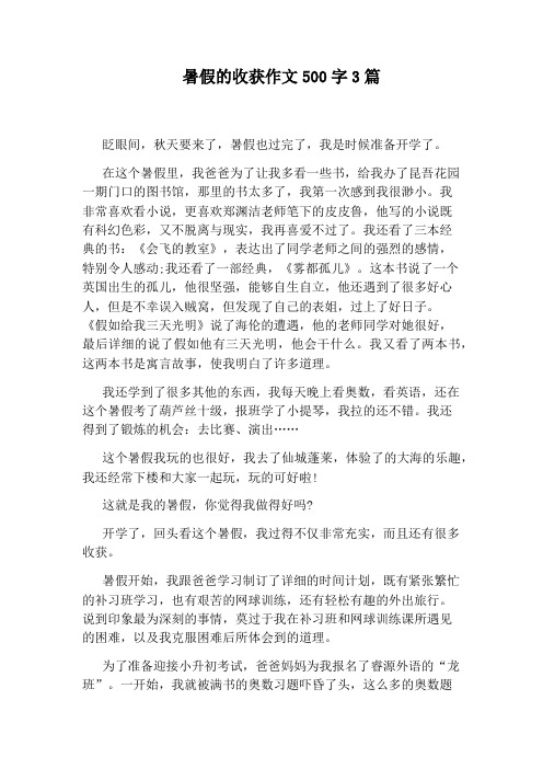 暑假的收获作文500字3篇