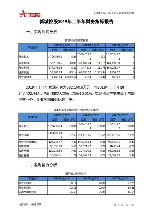 新城控股2019年上半年财务指标报告