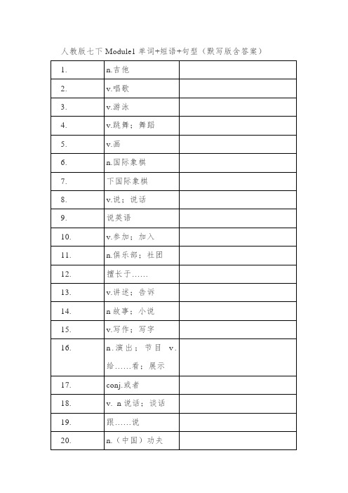 人教版七下unit1单词+短语+句型(默写版含答案)