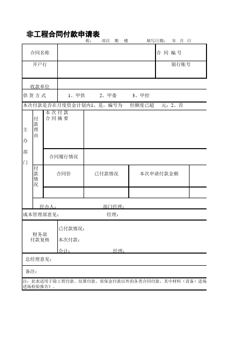 国英置业成本表格非工程合同付款申请表