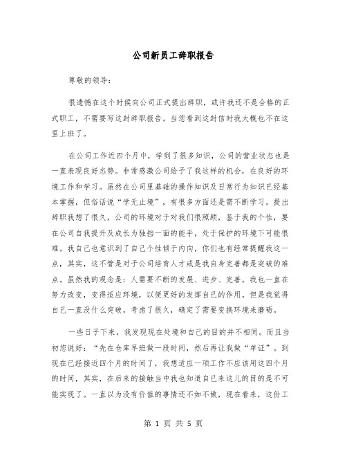 公司新员工辞职报告（3篇）