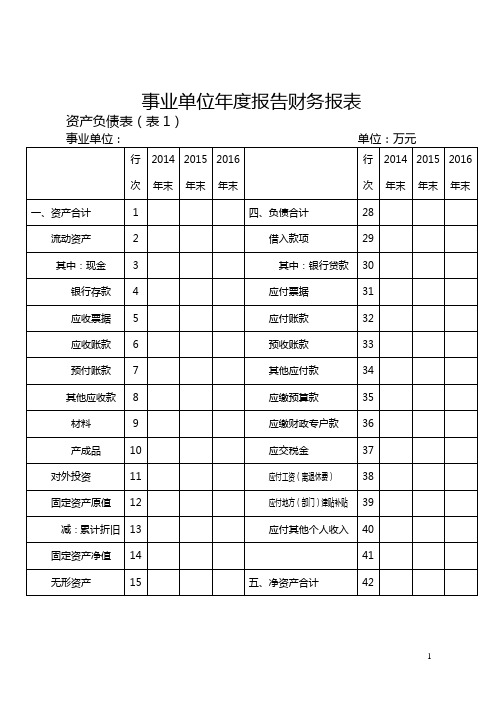 事业单位年度报告财务报表