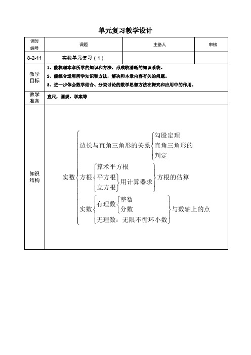 青岛版八年级数学下册  第7章实数单元复习 教学设计