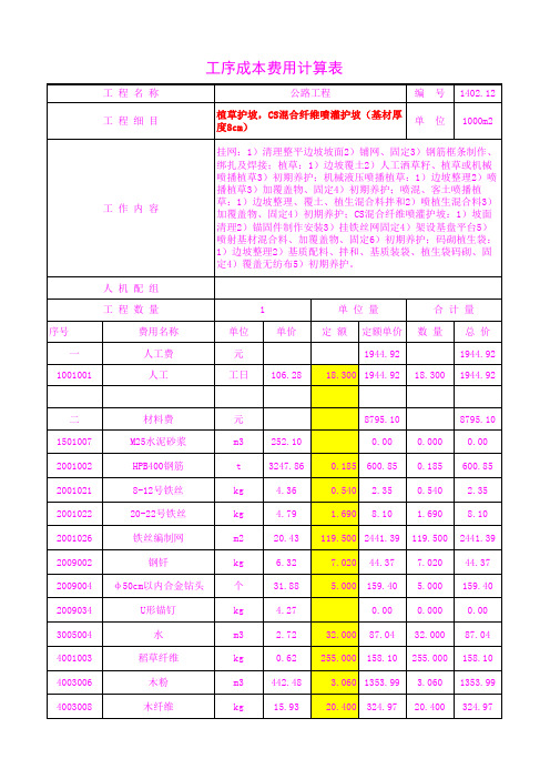 公路路基工序单价分析1402.12