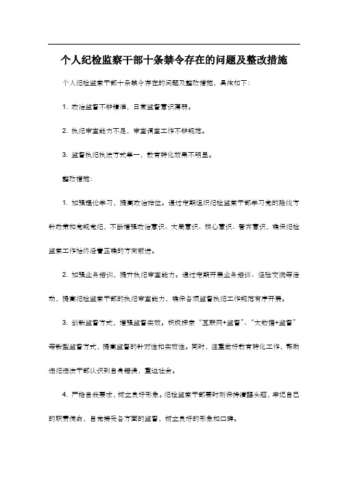 个人纪检监察干部十条禁令存在的问题及整改措施