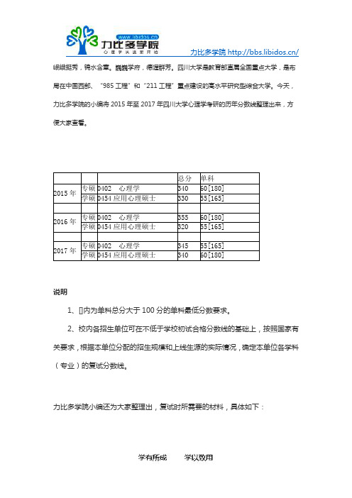 2016-2017四川大学心理学考研复试分数线四川大学心理学考研复试分数线