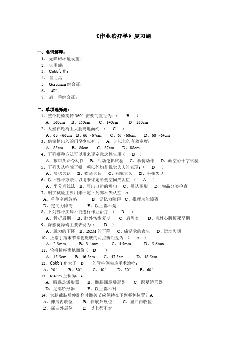 作业治疗学期末考试