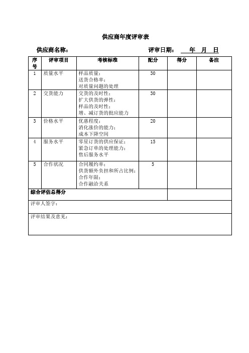 供应商年度评审表