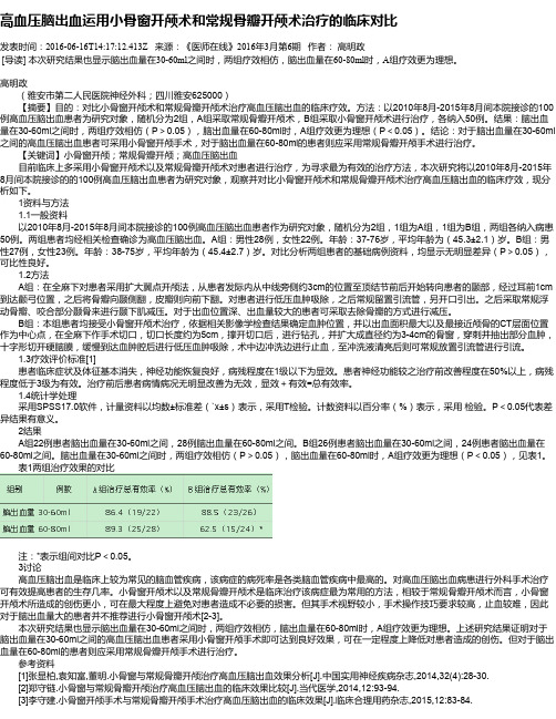 高血压脑出血运用小骨窗开颅术和常规骨瓣开颅术治疗的临床对比