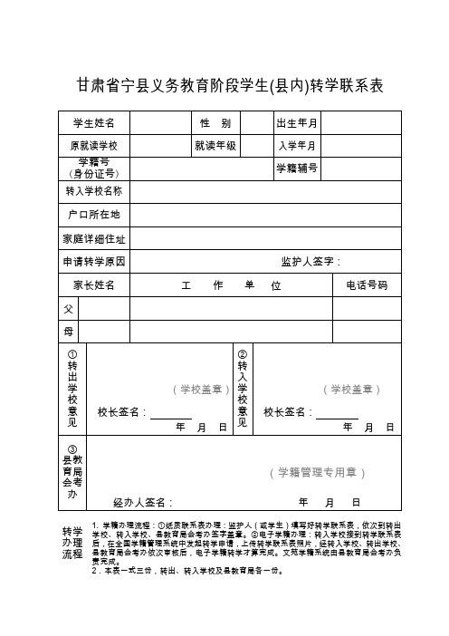 转学、休学申请表