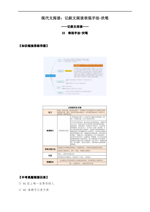 现代文阅读：记叙文阅读表现手法-伏笔(附中考真题实战含答案)