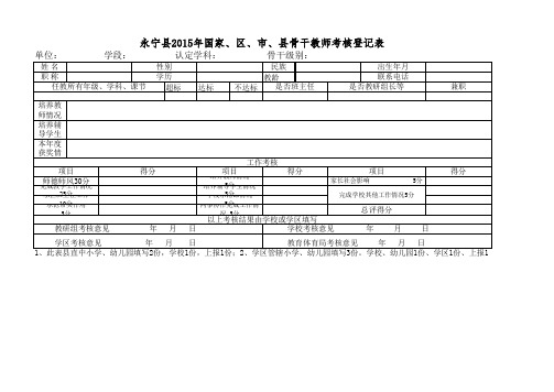 骨干教师考核登记表