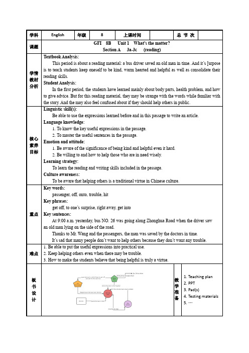 初中英语八年级下册 Unit 1 Section A 3a-3c  教案