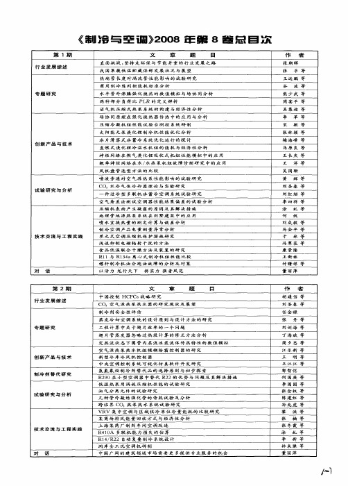 《制冷与空调》2008年第8卷总目次