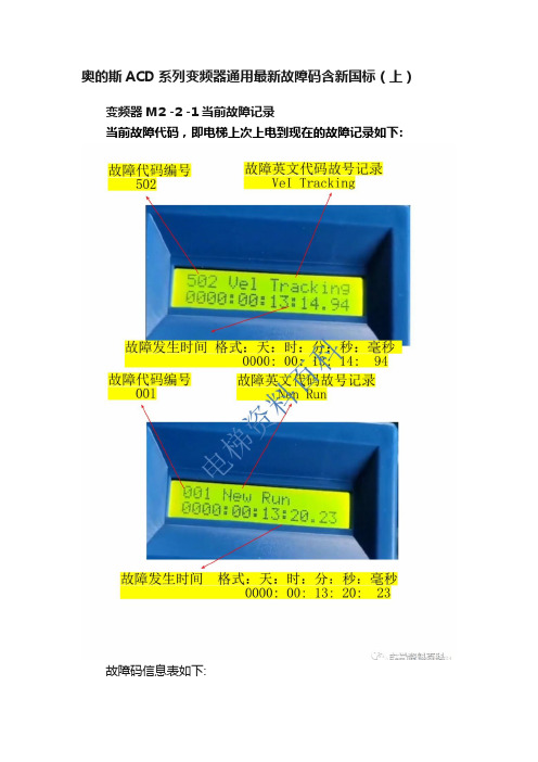 奥的斯ACD系列变频器通用最新故障码含新国标（上）