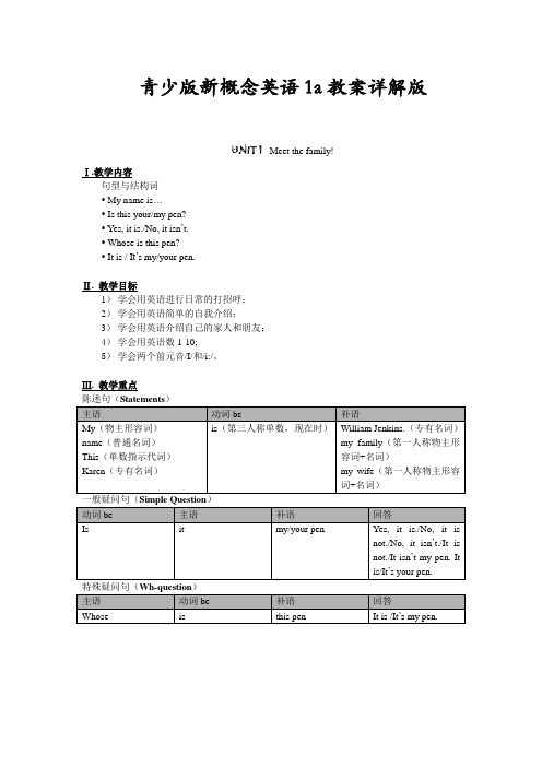 新概念英语青少版1A教案详解版