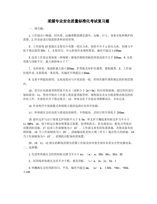 采煤专业安全质量标准化考试复习题