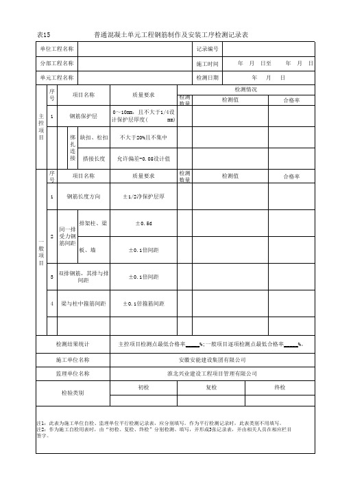 水利工程三检制表