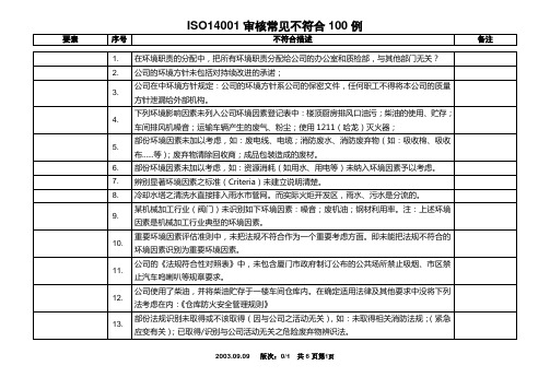 ISO14001审核常见不符合100例