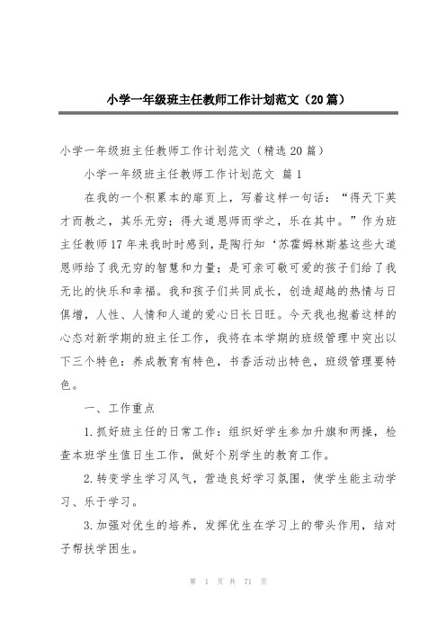 小学一年级班主任教师工作计划范文(20篇)