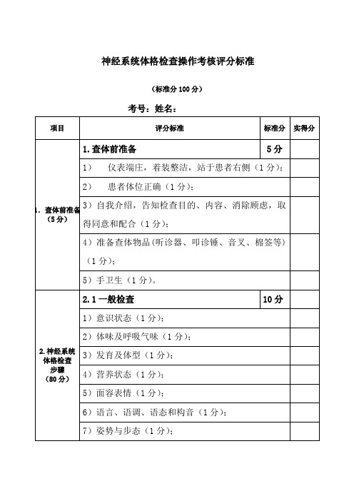 神经系统查体考核评分标准