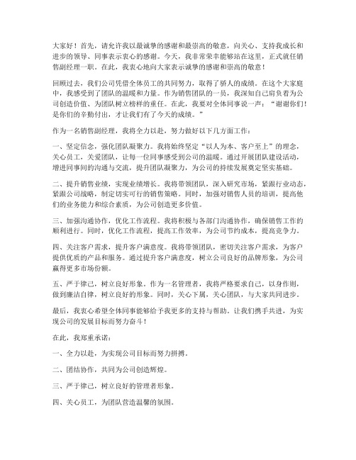 销售副经理就职发言稿范文