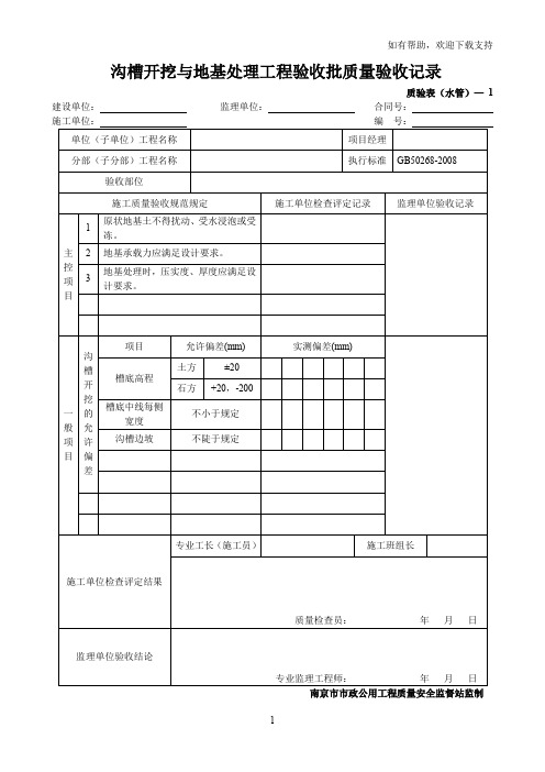 沟槽开挖与地基处理工程验收批质量验收记录