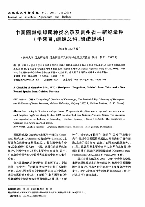 中国圆瓢蜡蝉属种类名录及贵州省一新纪录种(半翅目,蜡蝉总科,瓢