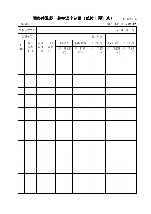 电土施表4-16  同条件混凝土养护温度记录(单位工程汇总)