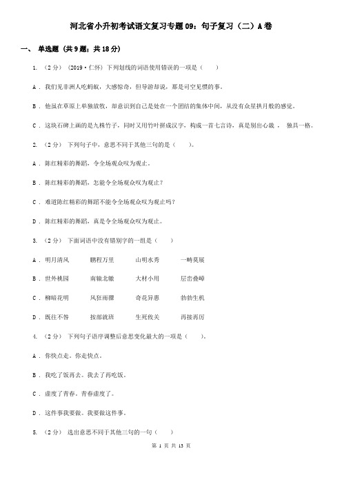 河北省小升初考试语文复习专题09：句子复习(二)A卷