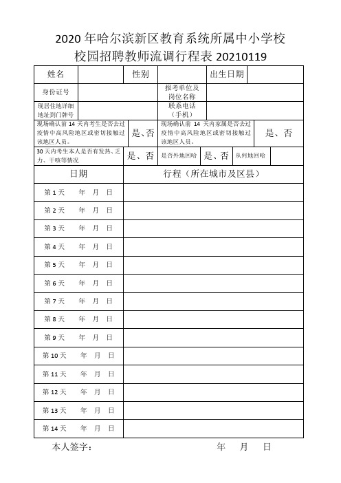 2020年哈尔滨新区教育系统所属中小学校校园招聘教师流调行