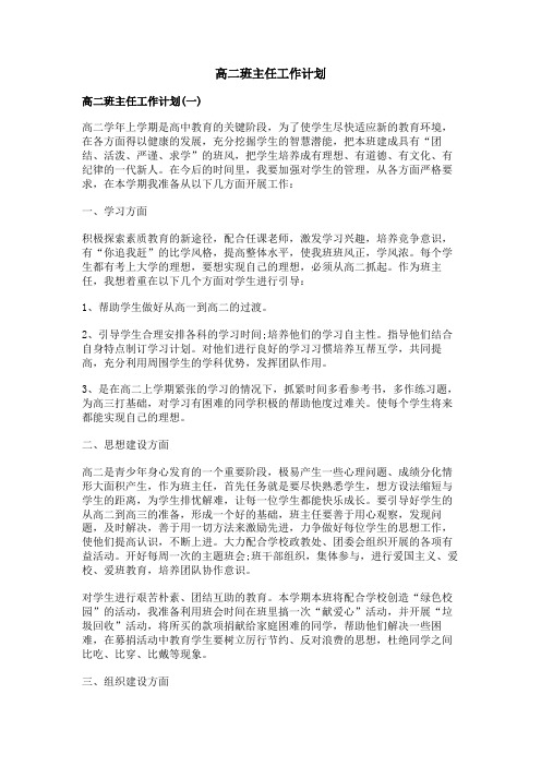 高二班主任工作计划