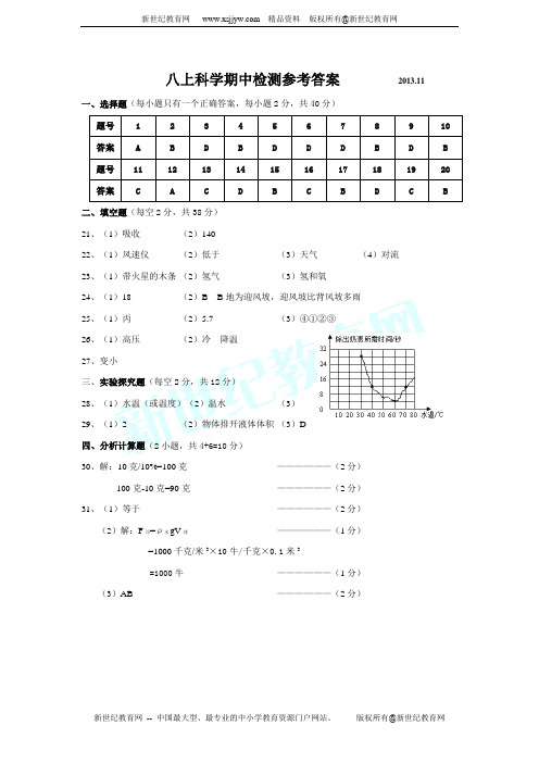 2013学年第一学期八年级科学期中检测卷(1-2)s