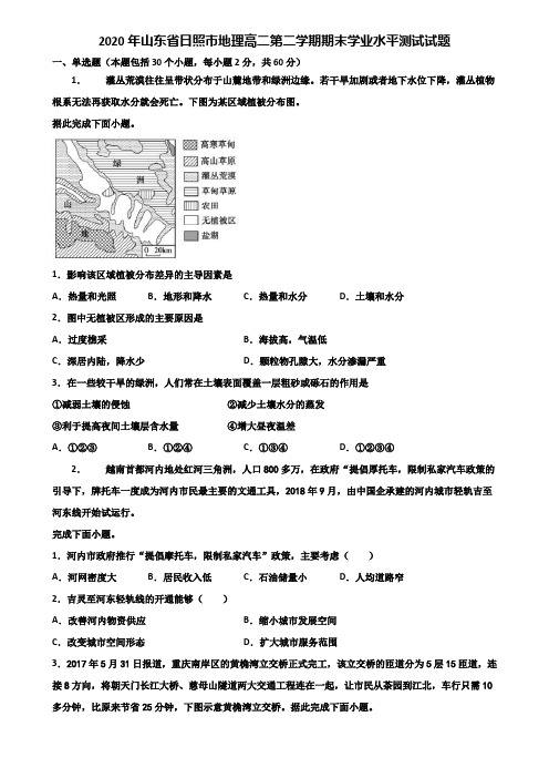 2020年山东省日照市地理高二第二学期期末学业水平测试试题含解析