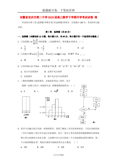 安徽省安庆市第二中学2019届高三数学下学期开学考试试卷理20-含答案