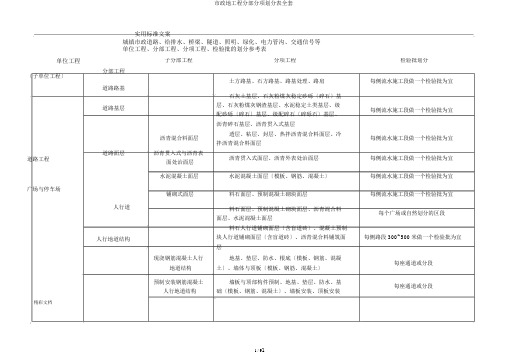 市政地工程分部分项划分表全套