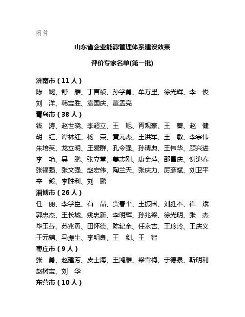 山东省企业能源管理体系建设效果 评价专家名单