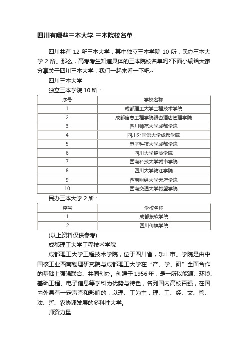 四川有哪些三本大学三本院校名单